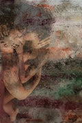 Abstract artwork with a figure and textured background