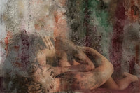 Abstract artwork with a figure and textured background